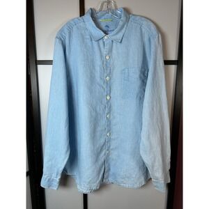 Tommy Bahama Shirt Men XL Blue Solid Linen Long Sleeve Button Up Marlin Adult